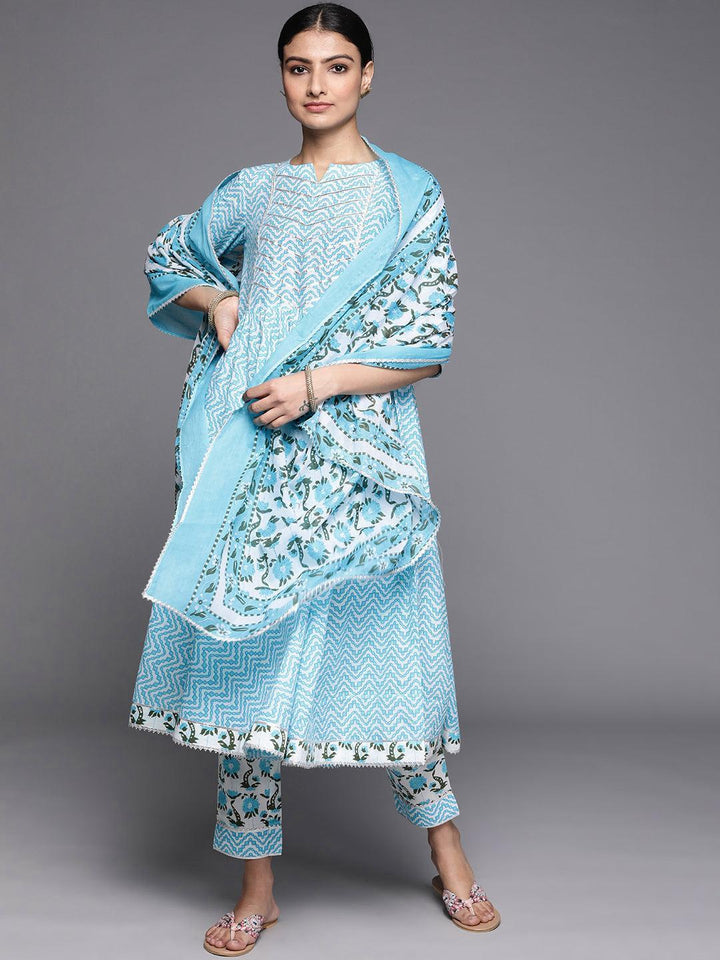 Blue Printed Cotton Suit Set