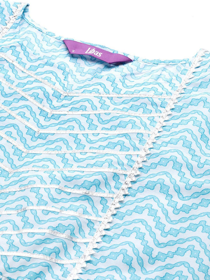 Blue Printed Cotton Suit Set