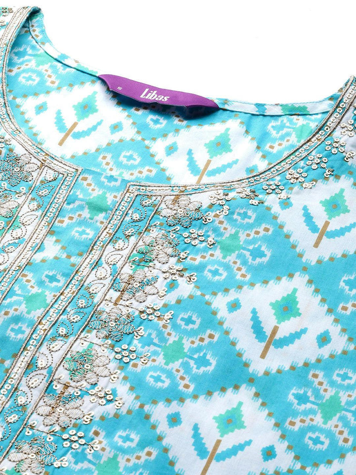 Blue Printed Cotton Suit Set