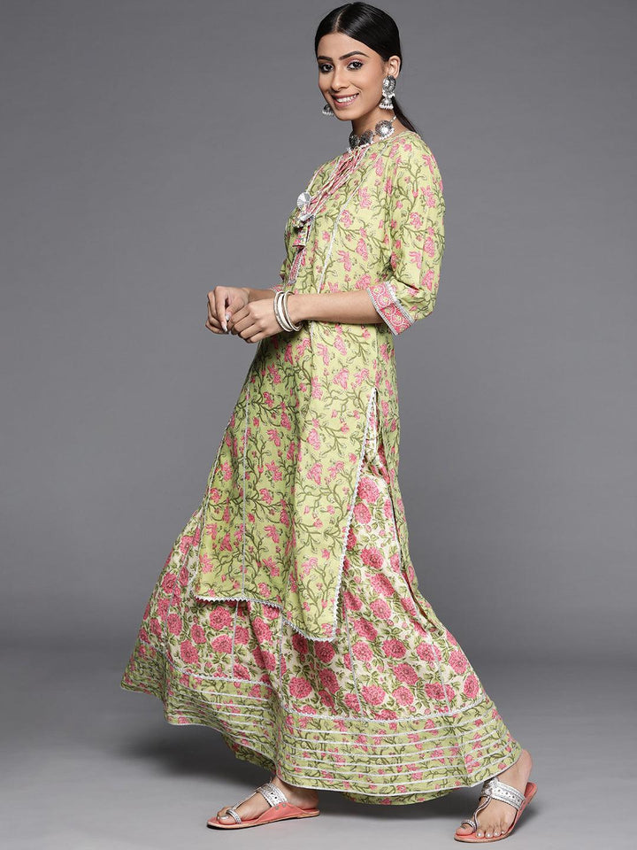 Green Printed Cotton Suit Set