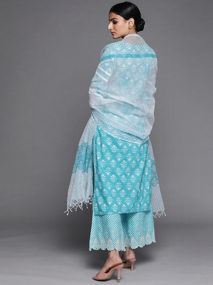 Blue Printed Cotton Suit Set