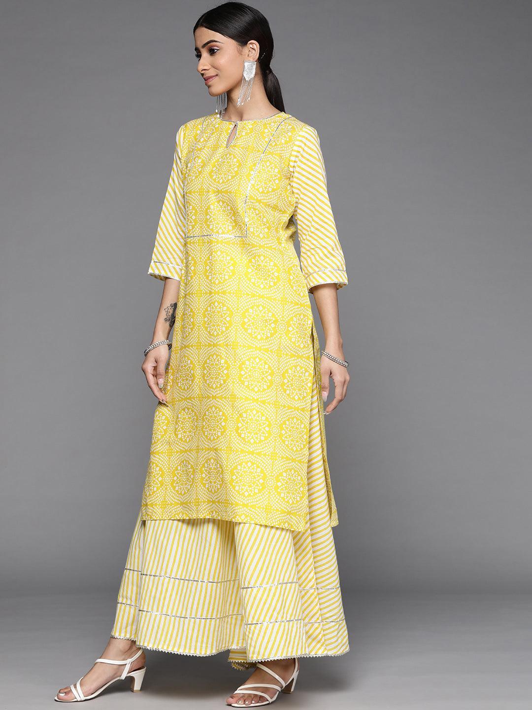 Yellow Printed Cotton Suit Set - ShopLibas