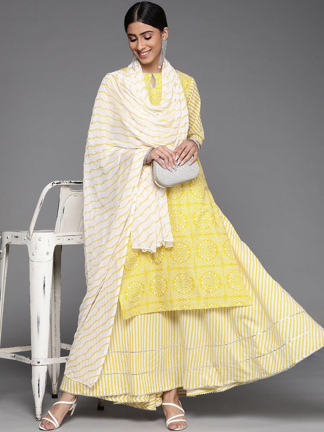 Yellow Printed Cotton Suit Set - ShopLibas