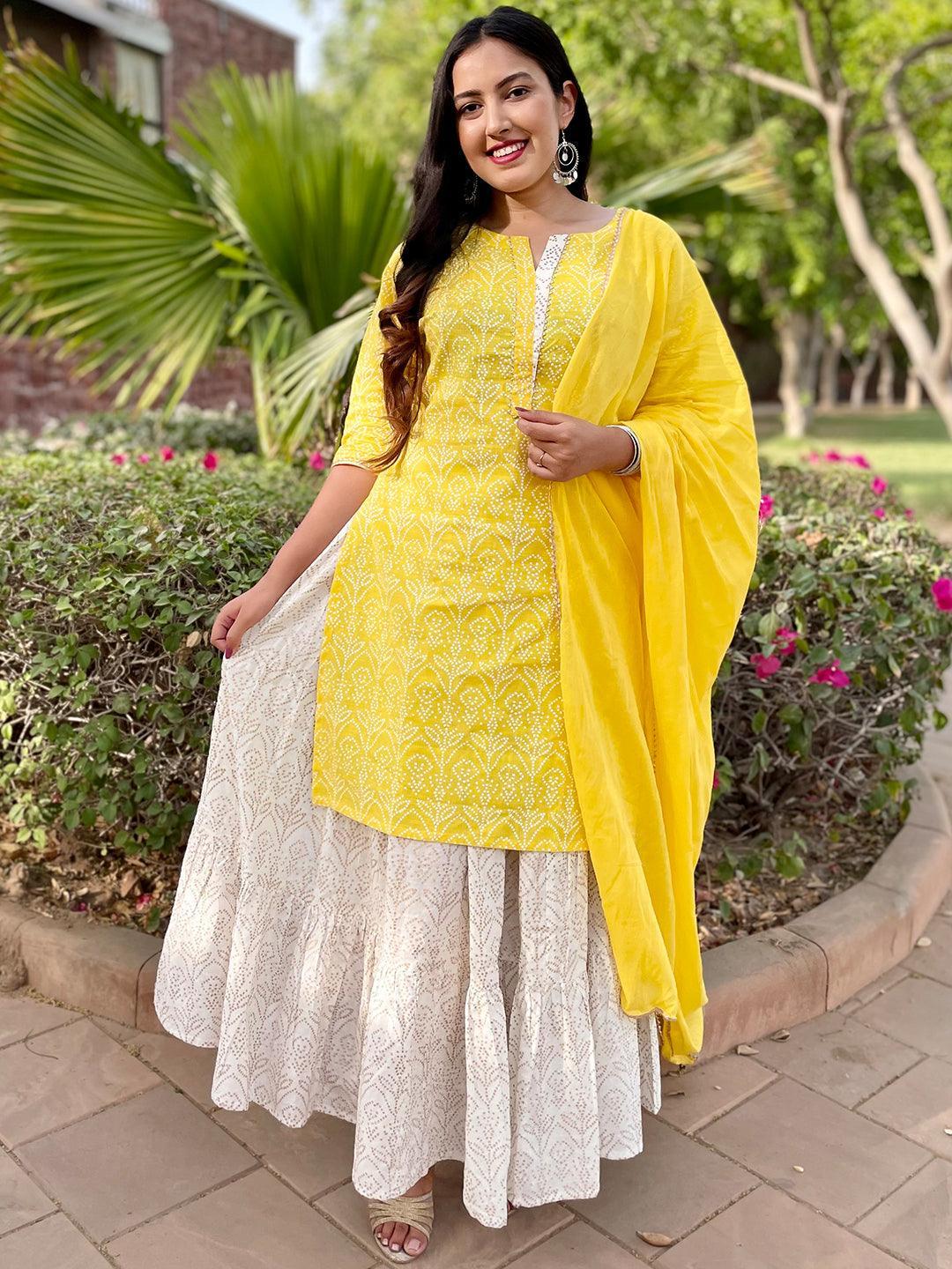 Yellow Printed Cotton Suit Set - ShopLibas