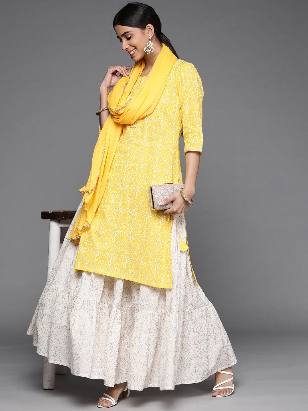 Yellow Printed Cotton Suit Set - ShopLibas