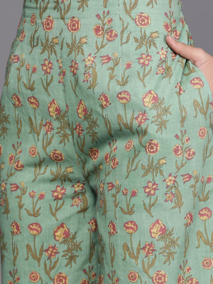 Green Printed Cotton Kurta Set