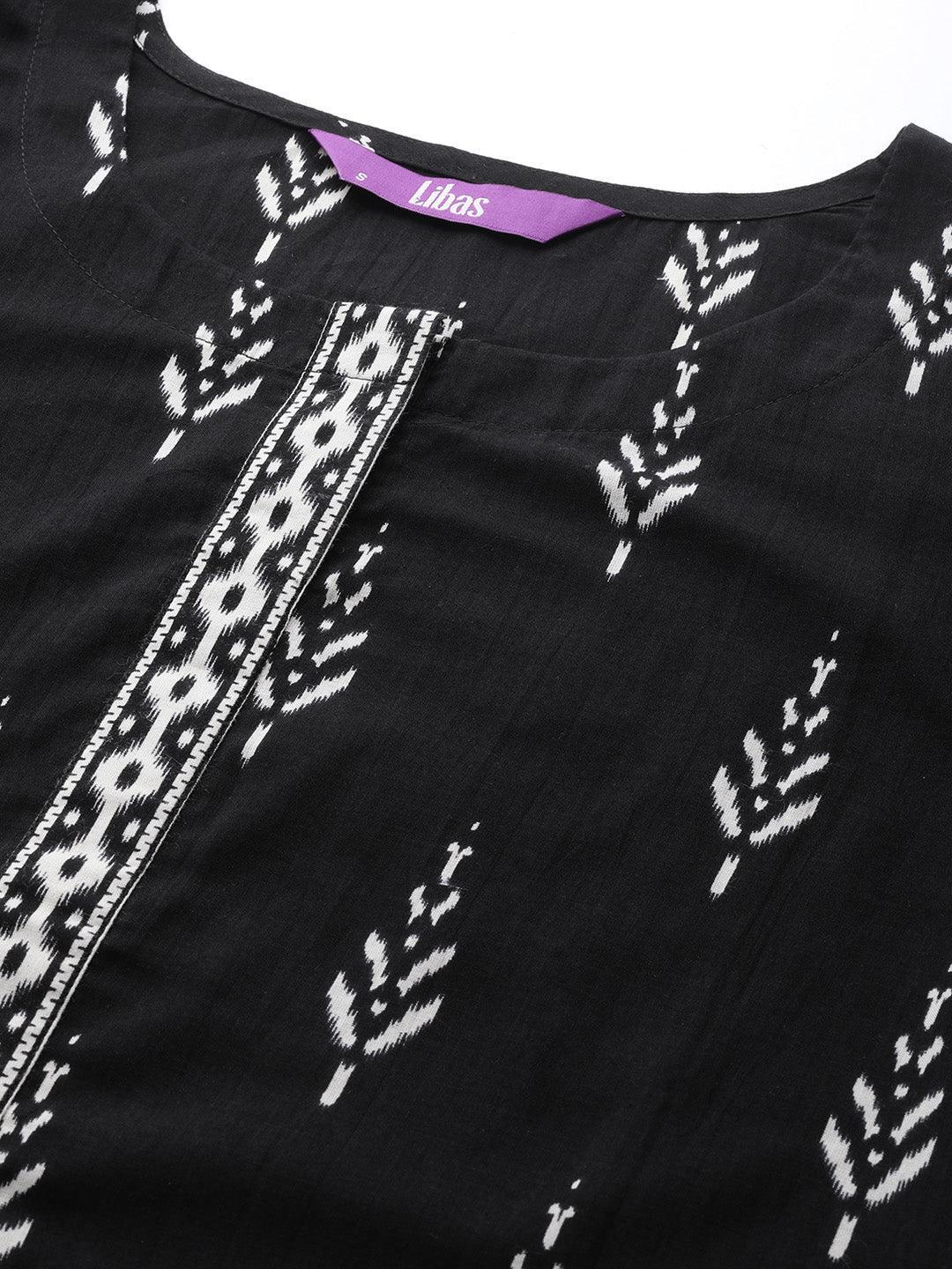 Black Printed Cotton Suit Set - ShopLibas