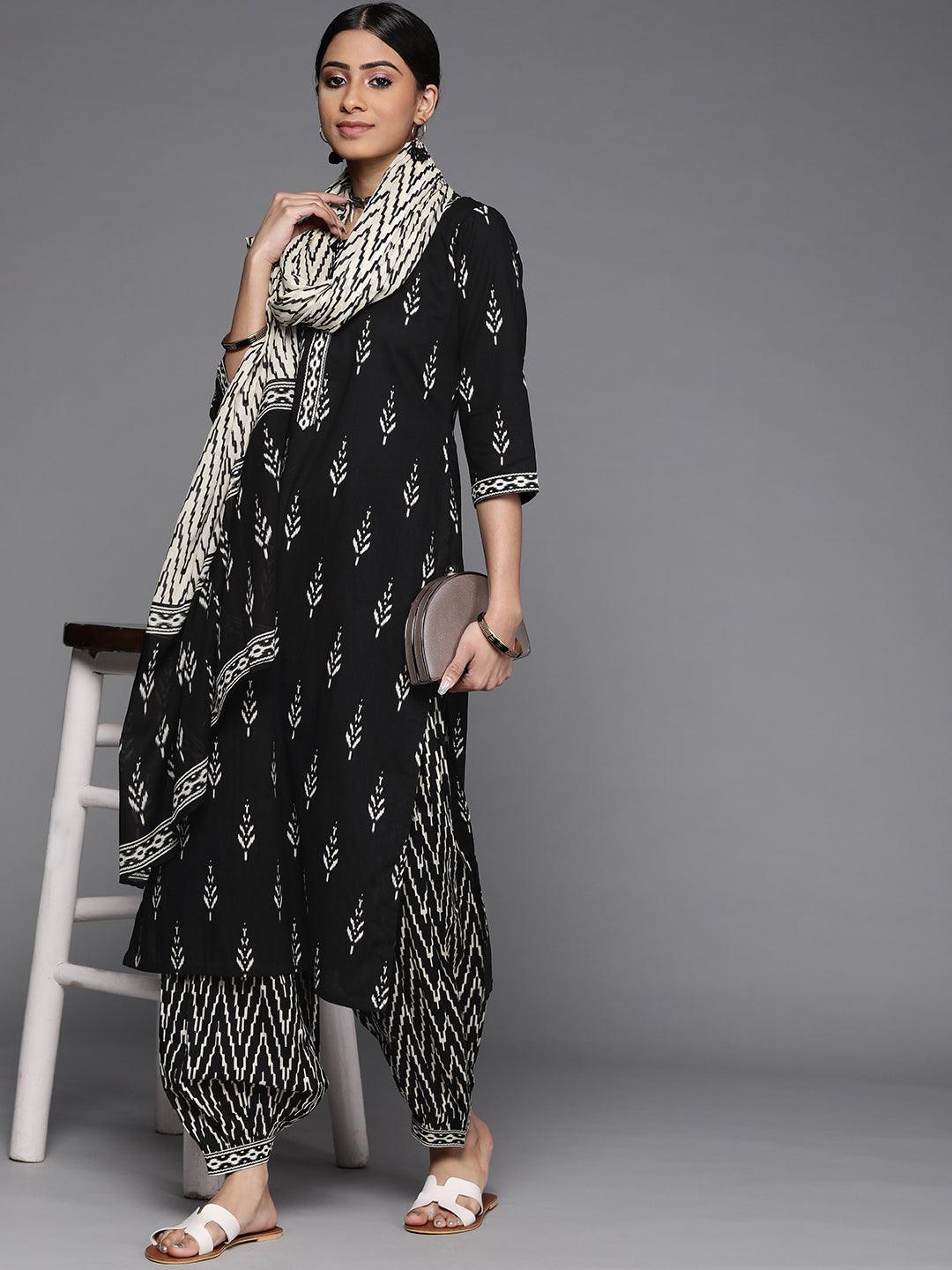 Black Printed Cotton Suit Set - ShopLibas
