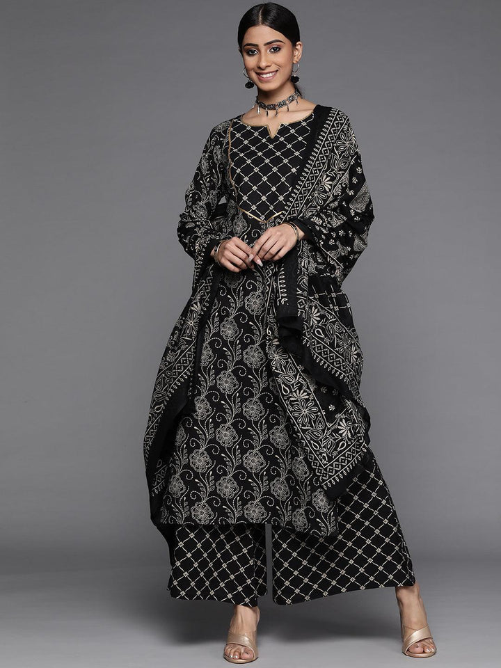Black Printed Cotton Suit Set