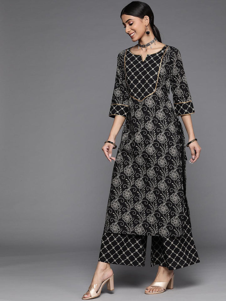 Black Printed Cotton Suit Set