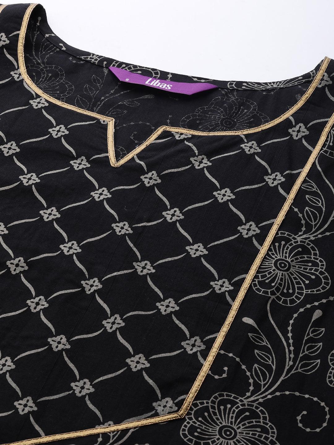 Black Printed Cotton Suit Set - ShopLibas