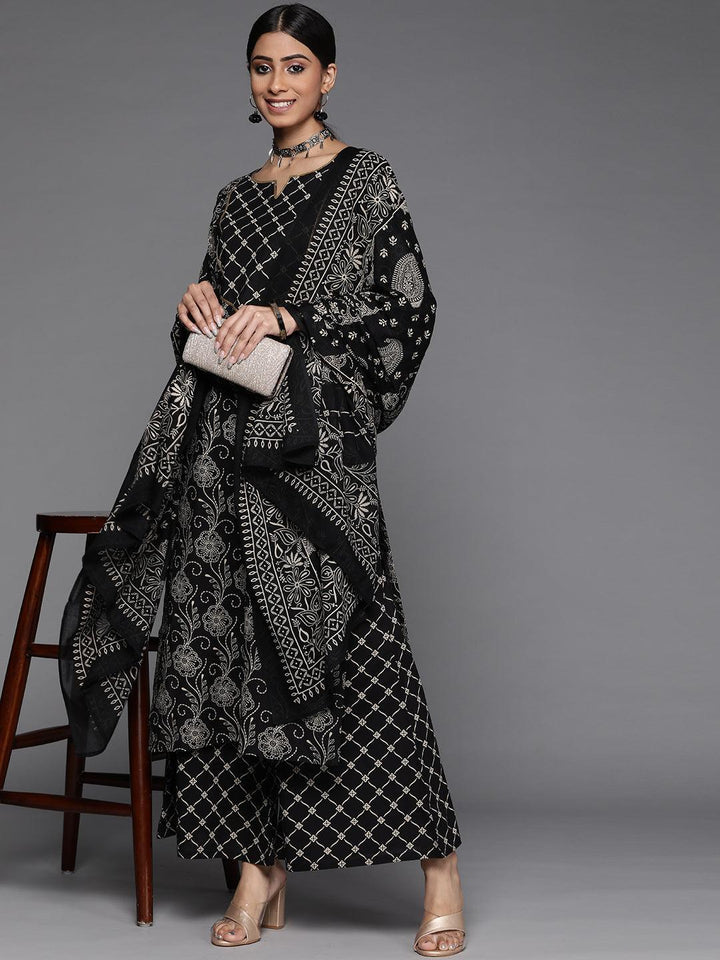 Black Printed Cotton Suit Set