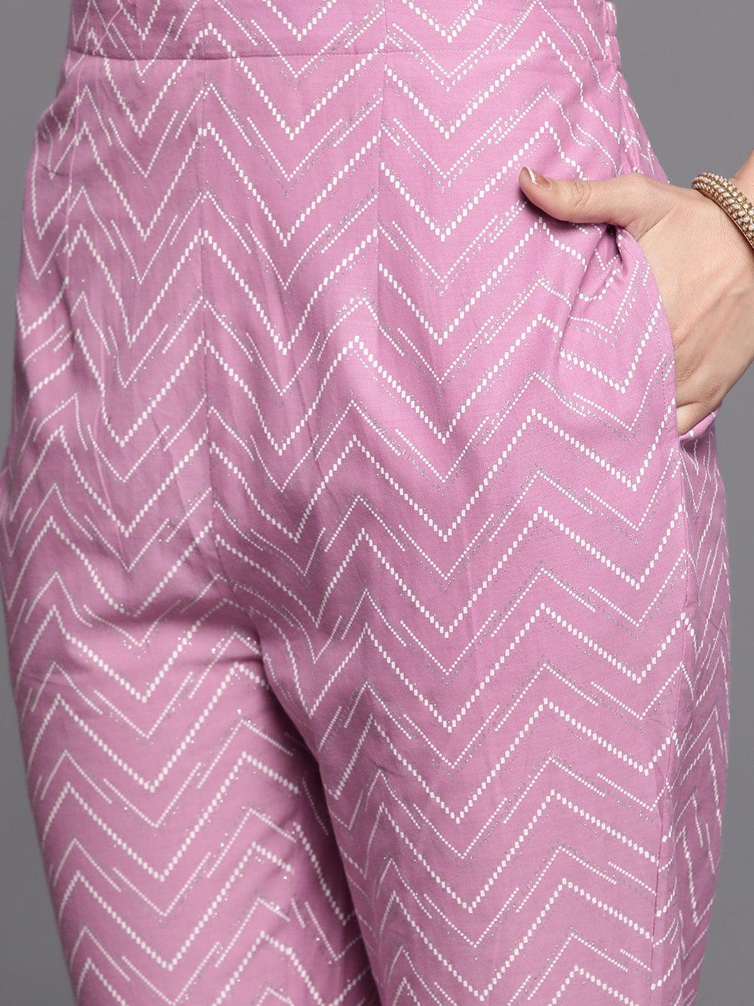 Lavender Printed Cotton Suit Set - ShopLibas