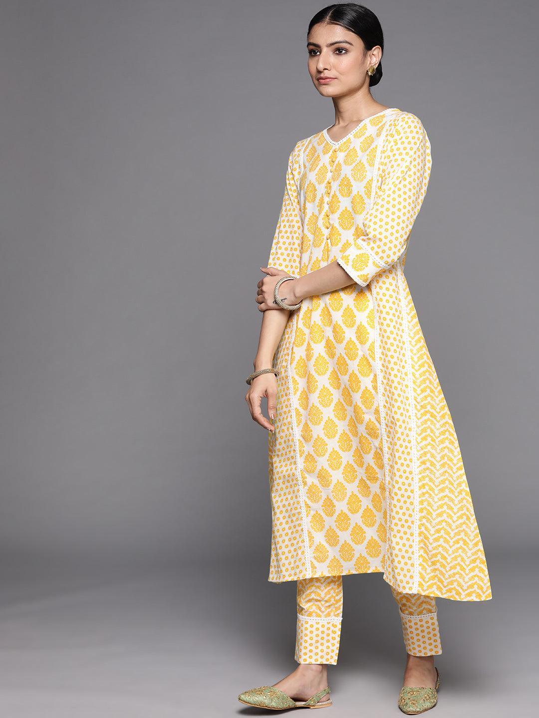 Yellow Printed Cotton Suit Set - ShopLibas