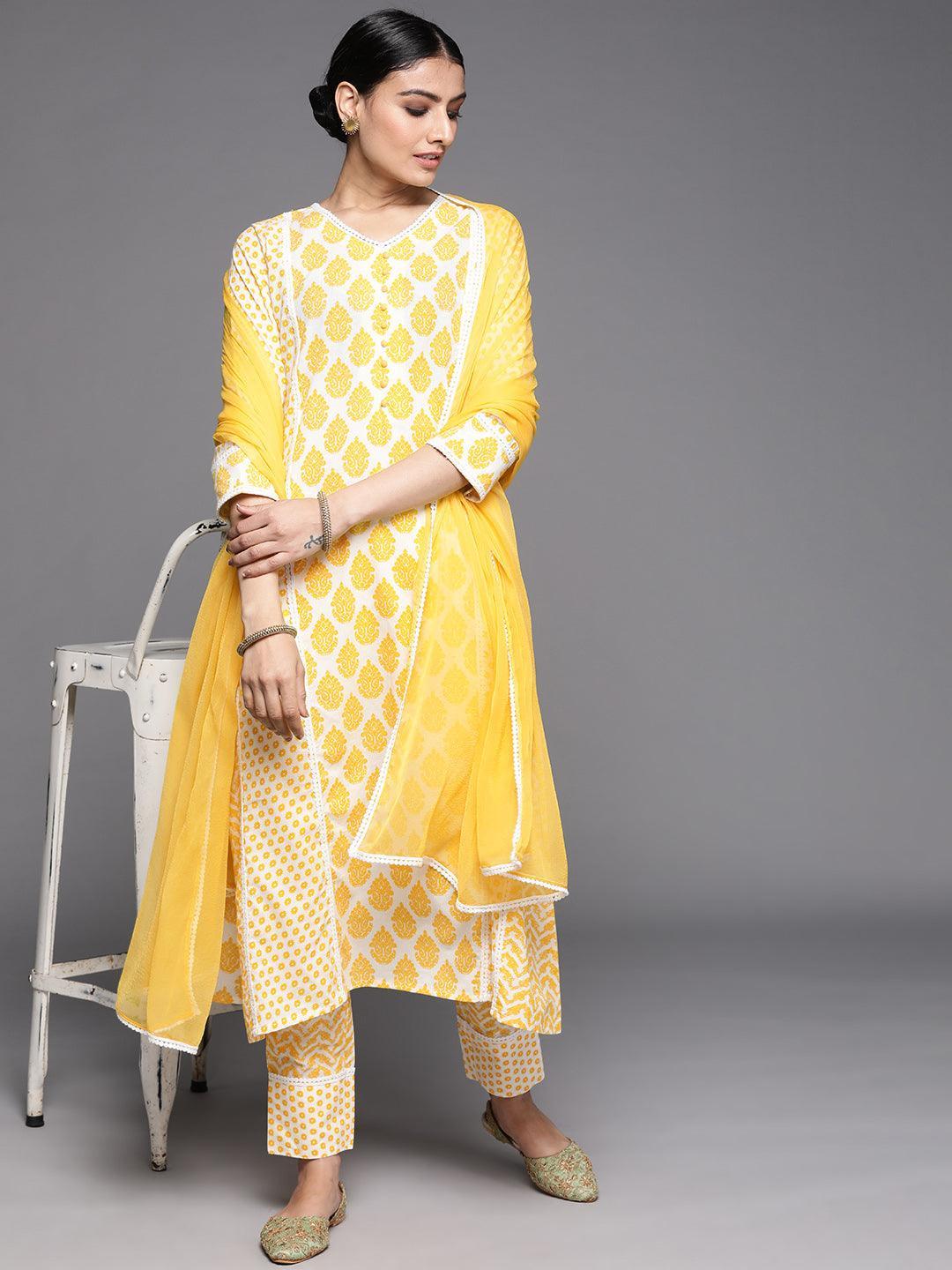 Yellow Printed Cotton Suit Set - ShopLibas