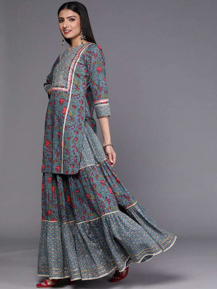 Blue Printed Cotton Suit Set