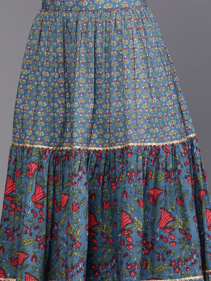 Blue Printed Cotton Suit Set
