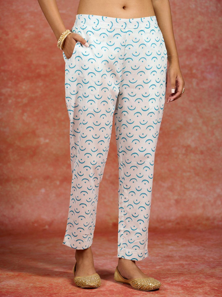 Grey Printed Cotton Anarkali Kurta With Trousers & Dupatta