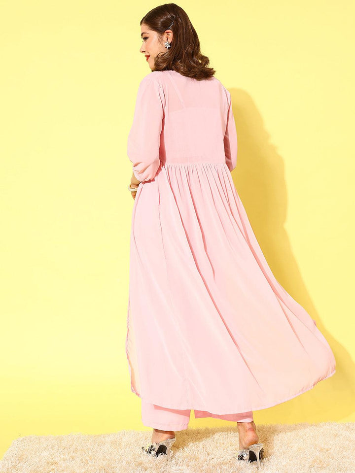 Pink Embellished Georgette 3 Piece Co-Ords