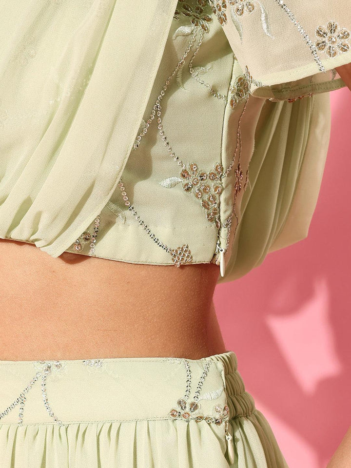 Green Embellished Georgette Lehenga Choli