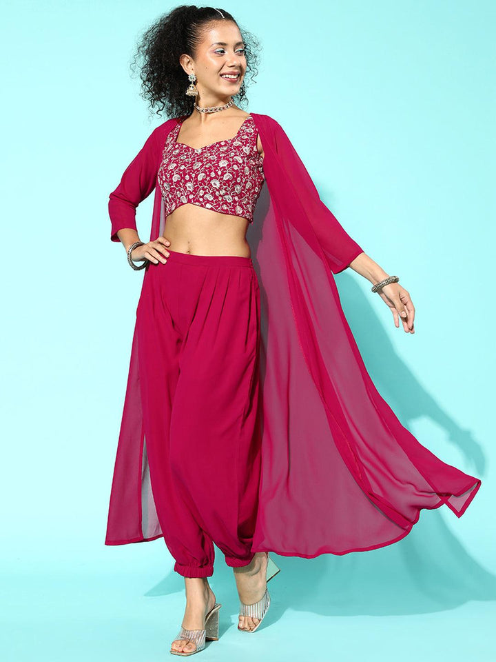 Magenta Embellished Georgette 3 Piece Co-Ords