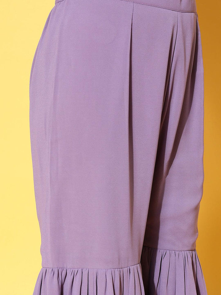 Lavender Embroidered Georgette A-Line Kurta With Sharara & Dupatta