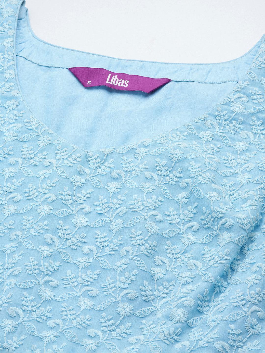 Black Embroidered Georgette Anarkali Kurta With Trousers & Dupatta - ShopLibas