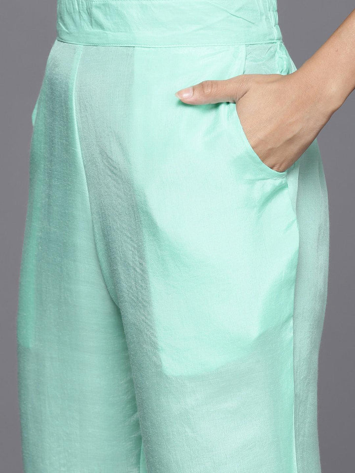 Sea Green Embroidered Georgette Straight Kurta With Trousers & Dupatta