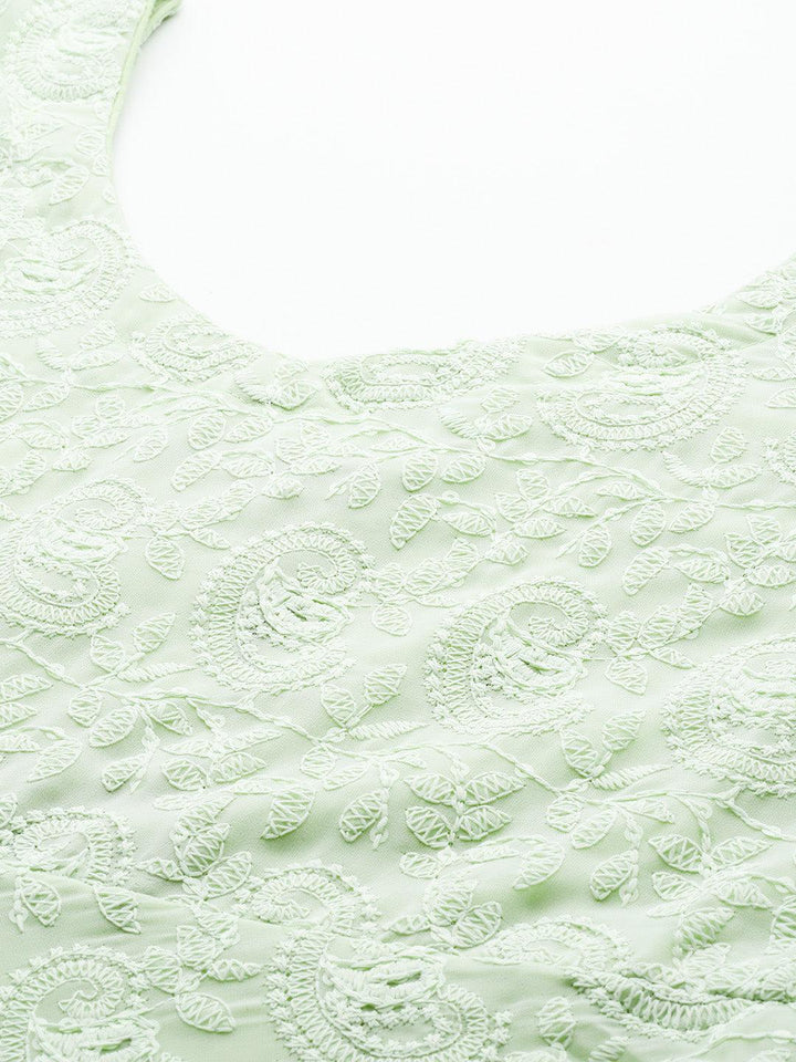 Green Embroidered Georgette Anarkali Kurta With Churidar & Dupatta