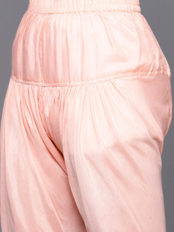 Peach Embroidered Georgette Anarkali Kurta With Churidar & Dupatta