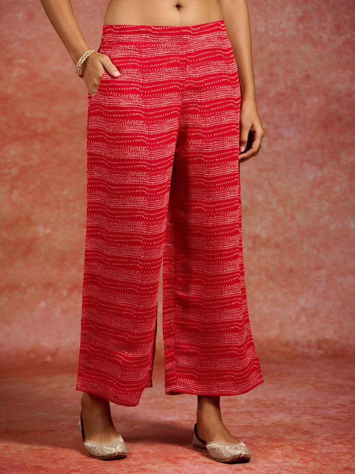 Red Printed Silk Blend Straight Suit With Dupatta