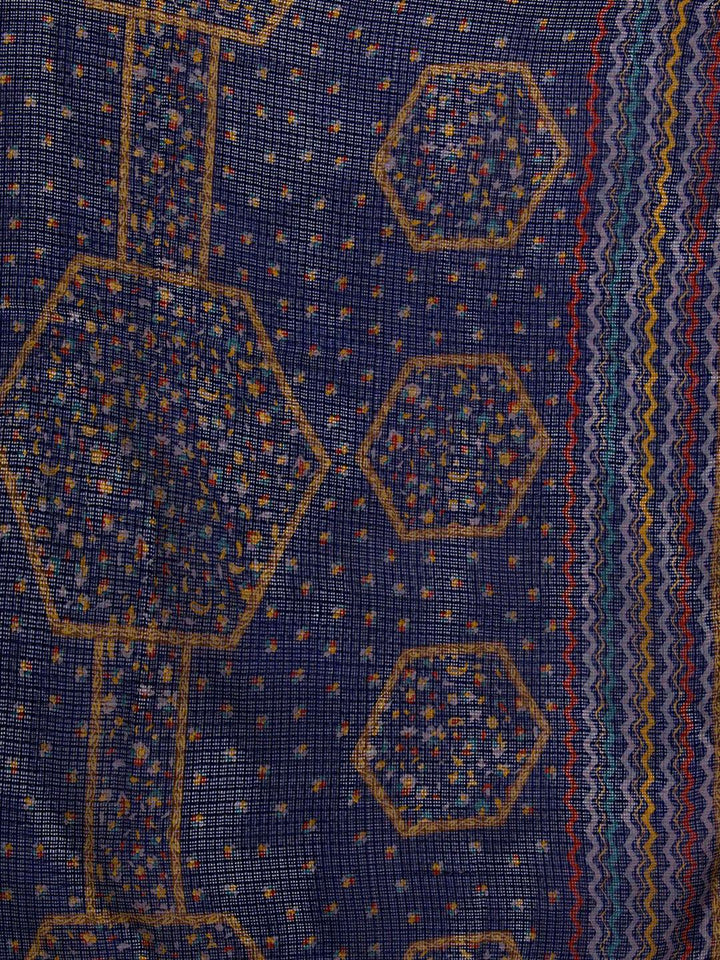 Blue Printed Silk Blend Straight Suit With Dupatta