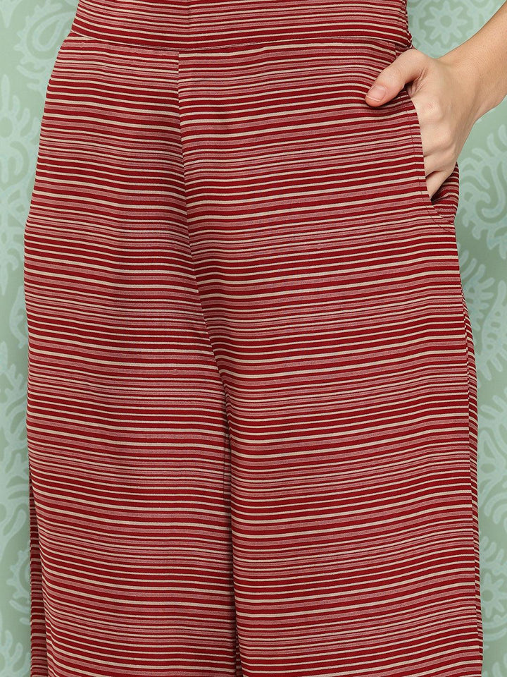 Red Printed Silk Blend Straight Suit With Dupatta