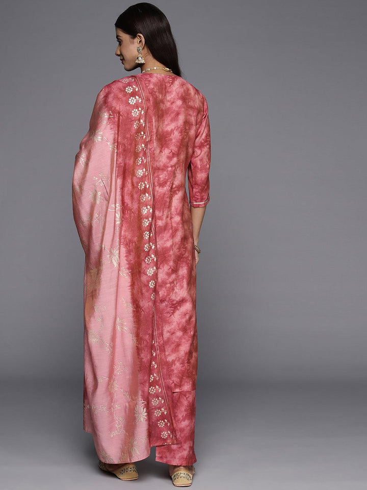 Coral Printed Silk Blend Straight Suit With Dupatta
