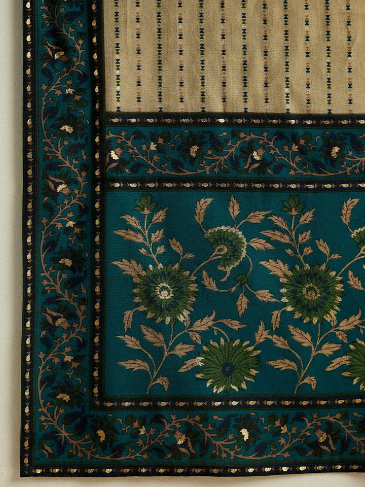 Blue Printed Silk Blend Kurta With Trousers & Dupatta