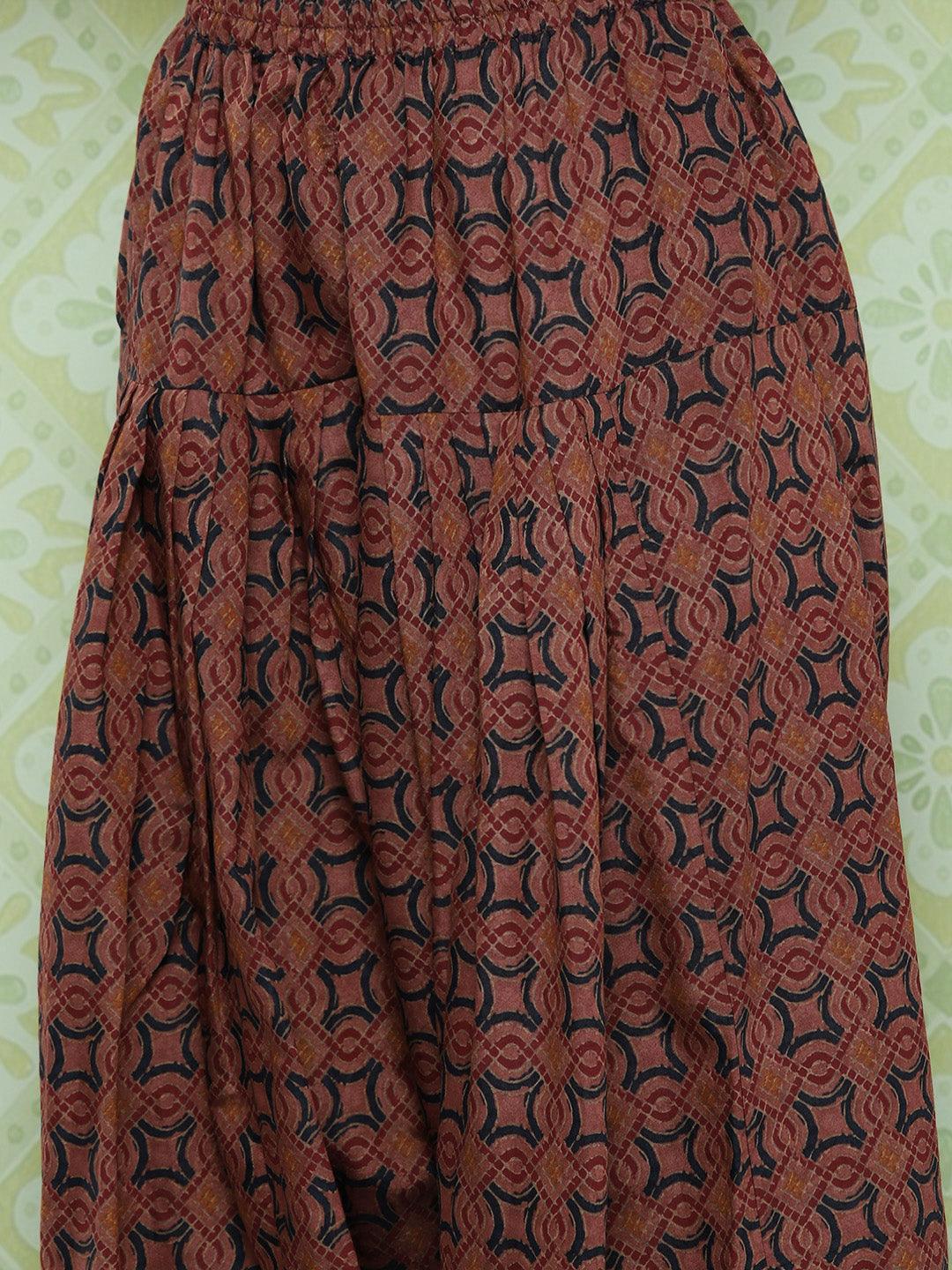 Maroon Printed Silk Blend Straight Kurta With Salwar & Dupatta - ShopLibas