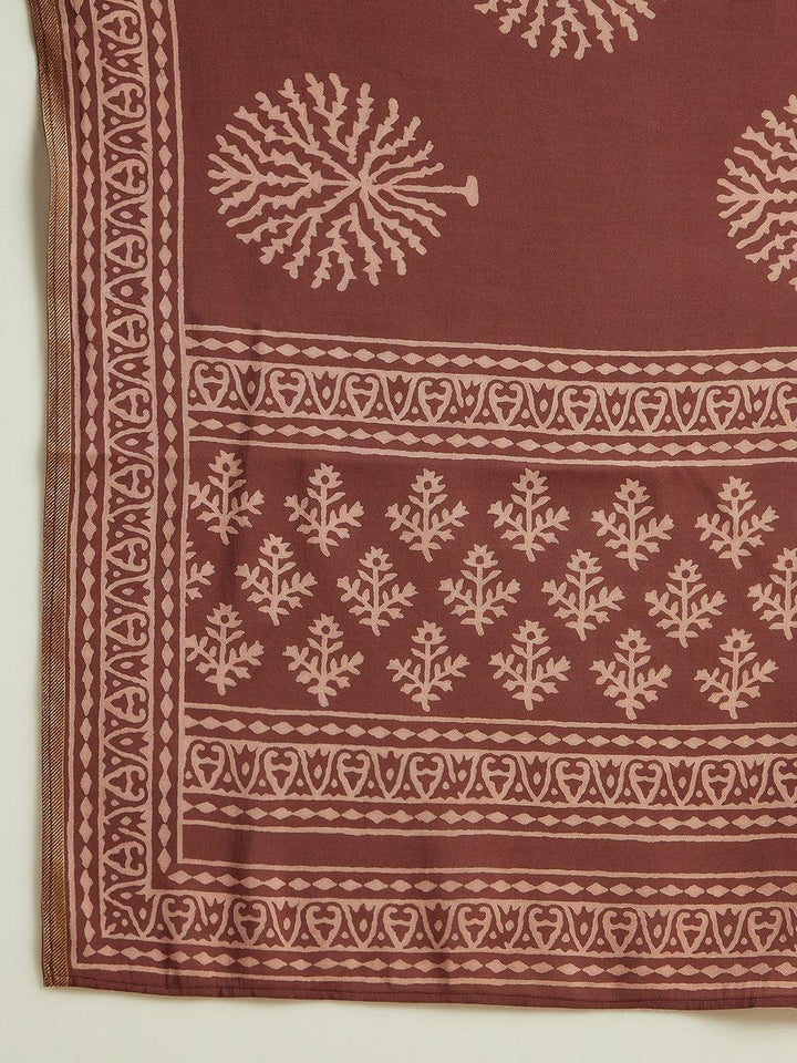 Mauve Printed Silk Blend Straight Suit With Dupatta