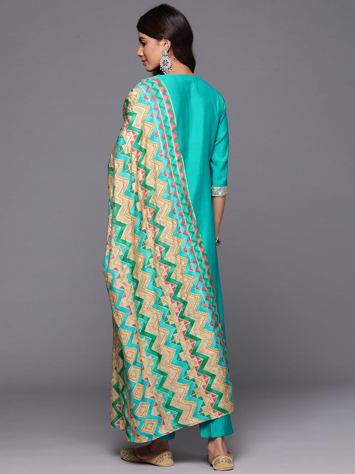 Green Yoke Design Silk Blend Straight Suit With Dupatta