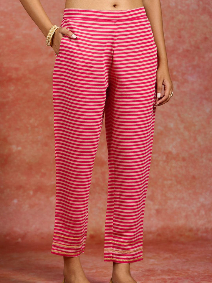 Pink Printed Silk Blend Anarkali Suit With Dupatta