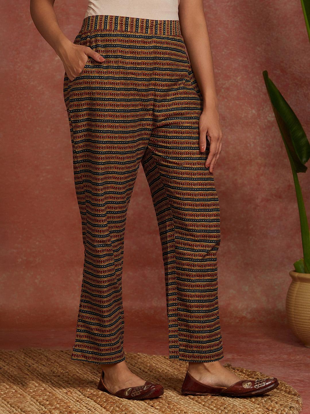 Maroon Printed Cotton Straight Kurta With Trousers & Dupatta - ShopLibas