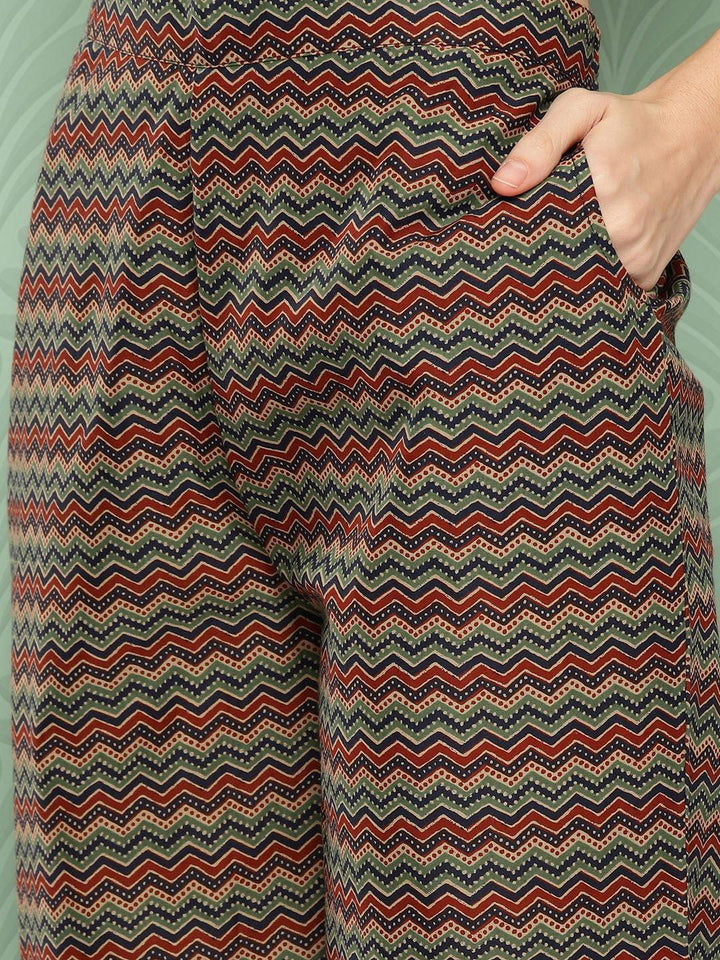 Blue Printed Cotton Straight Suit With Dupatta