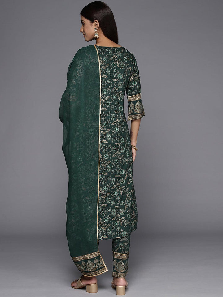 Green Printed Rayon A-Line Kurta