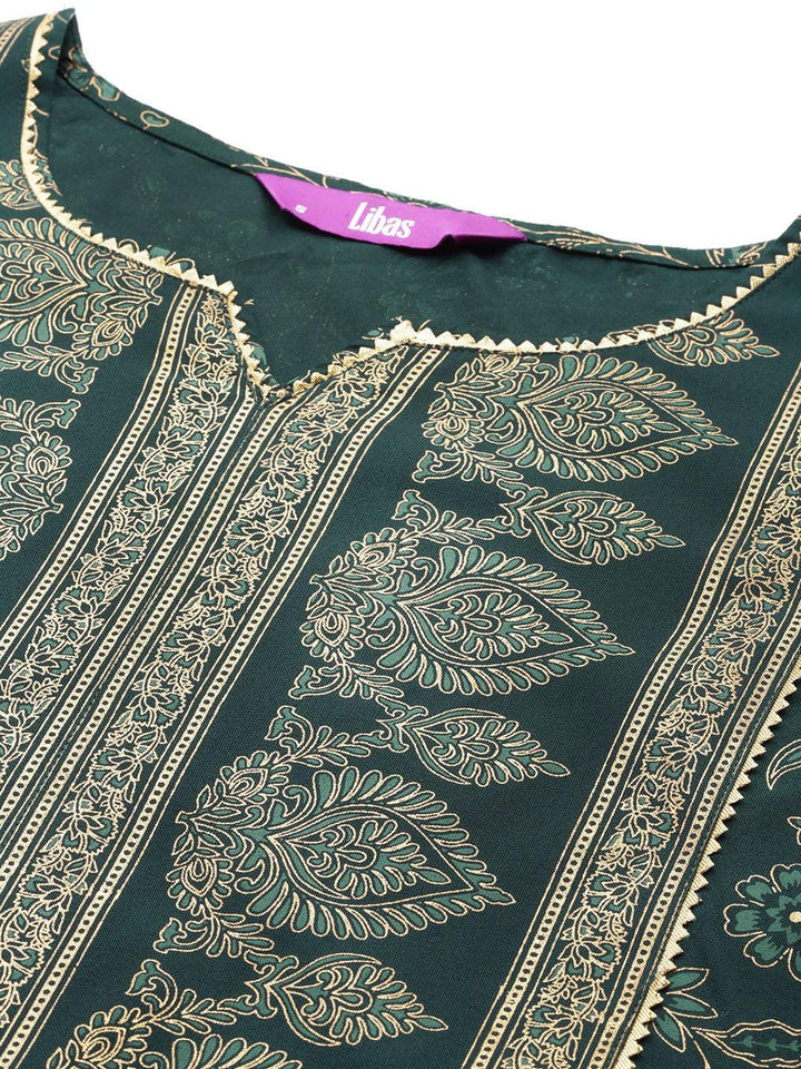Green Printed Rayon A-Line Kurta