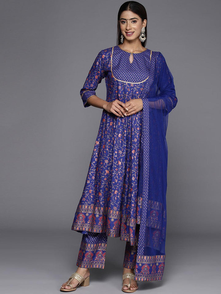 Purple Printed Rayon Anarkali Suit With Dupatta