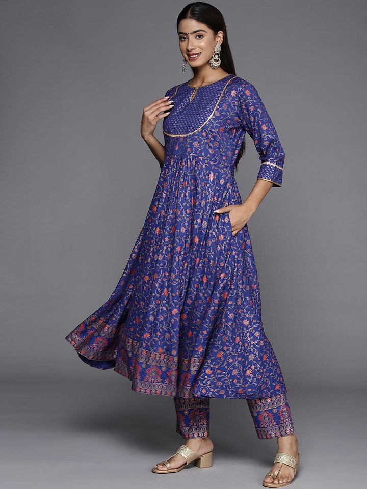 Purple Printed Rayon Anarkali Suit With Dupatta