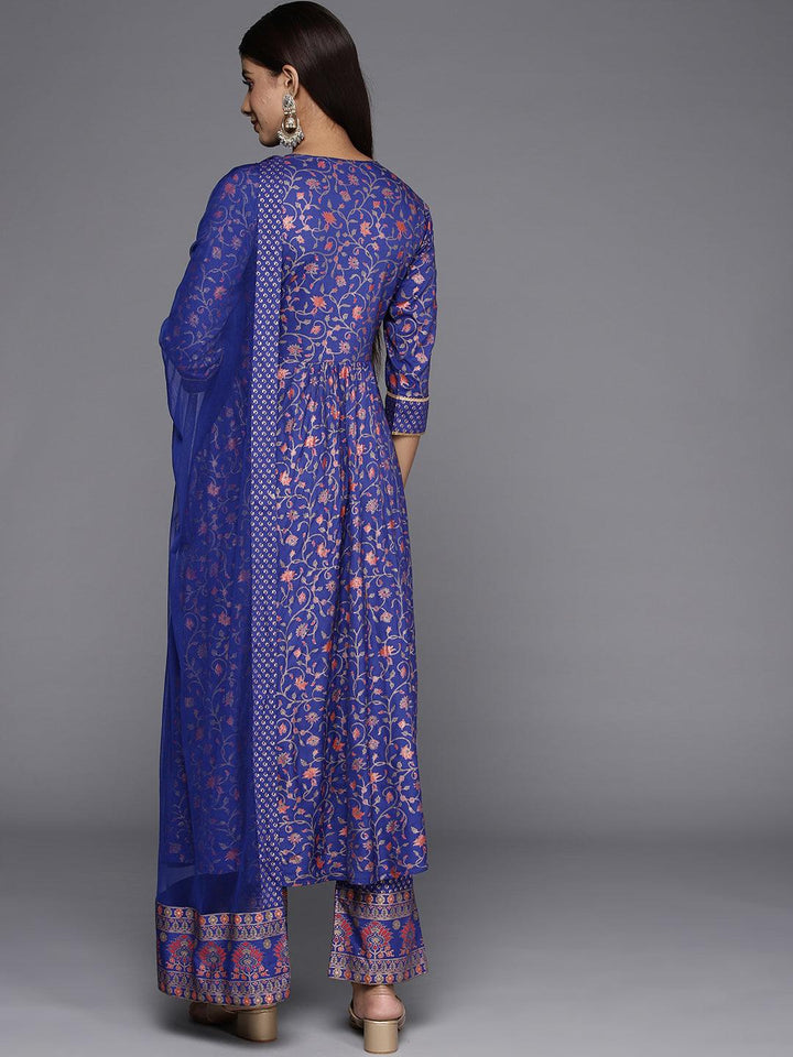 Purple Printed Rayon Anarkali Suit With Dupatta