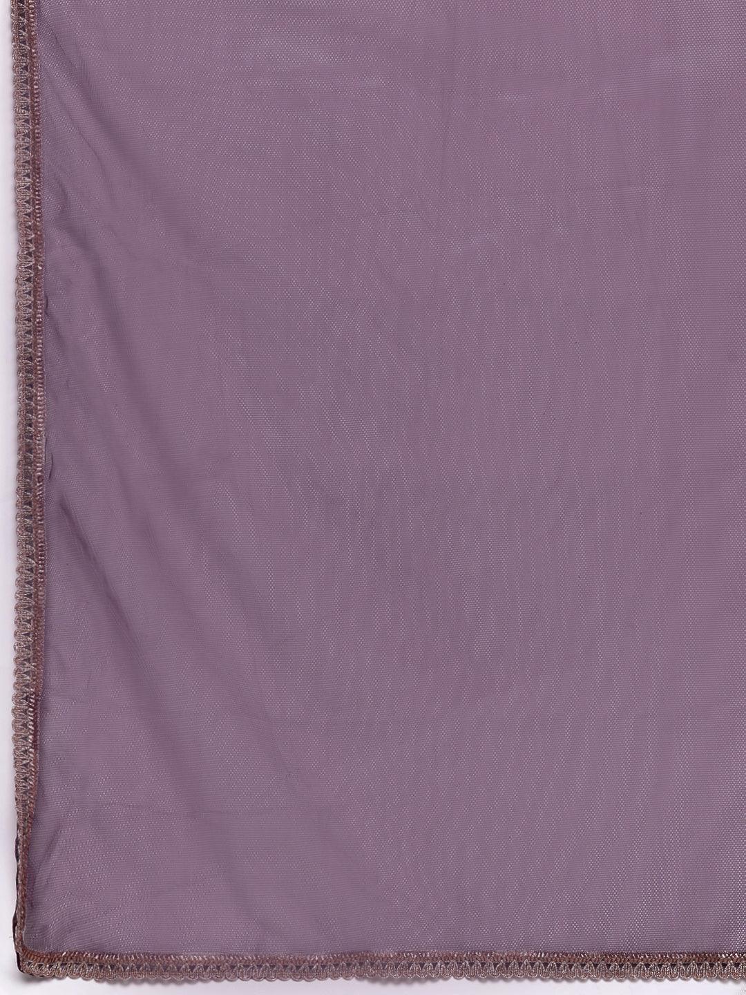 Wine Embroidered Georgette A-Line Kurti With Palazzos & Dupatta - ShopLibas