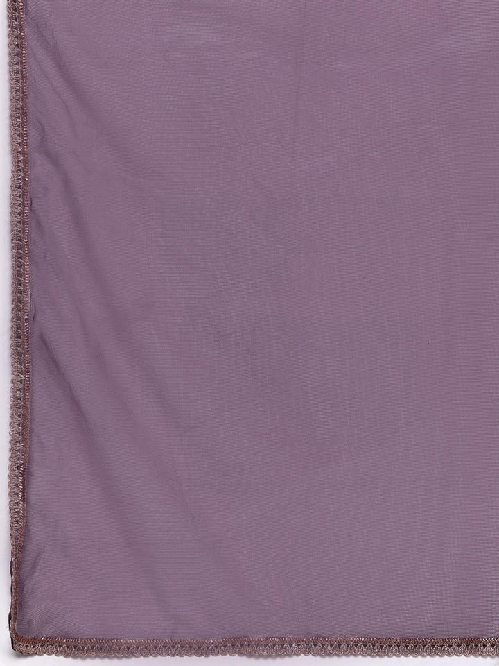 Wine Embroidered Georgette A-Line Kurti With Palazzos & Dupatta