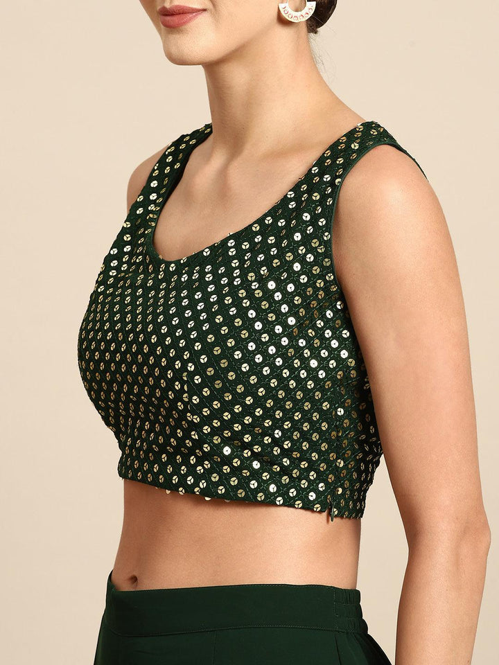 Green Embellished Georgette Ready to Wear Saree