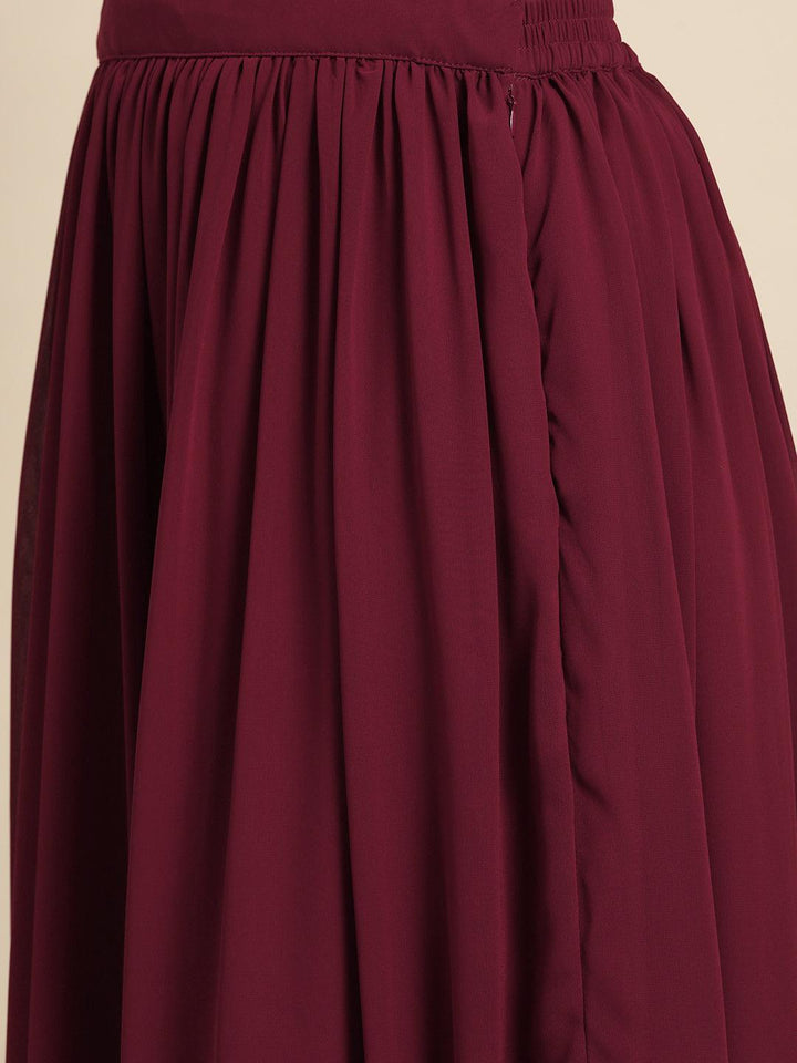 Maroon Embroidered Georgette Saree